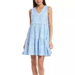 Duffield Lane Goldie‎ Blue Hydrangea Petal Floral Mini Dress Sz L Tiered Ruffle